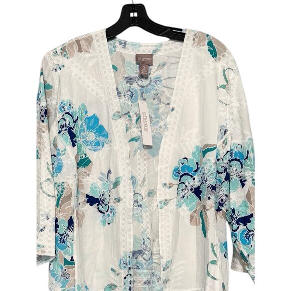 Chicos NEW White Open Floral Lightweight Cardigan Size Large - Picture 3 of 12